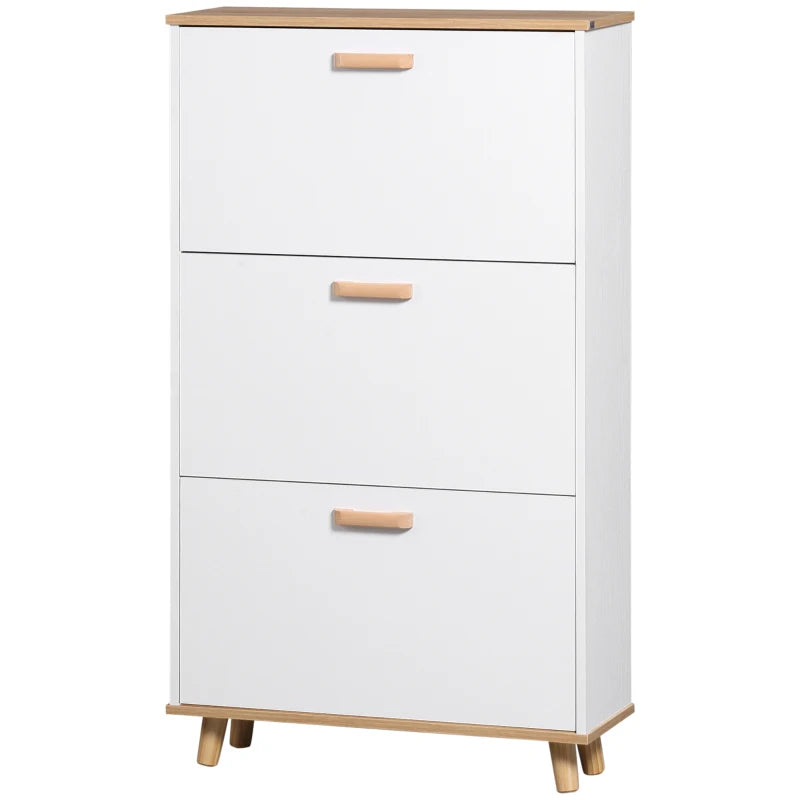 3-Drawer Slim Shoe Cabinet, Adjustable Shelves, White Entryway Storage