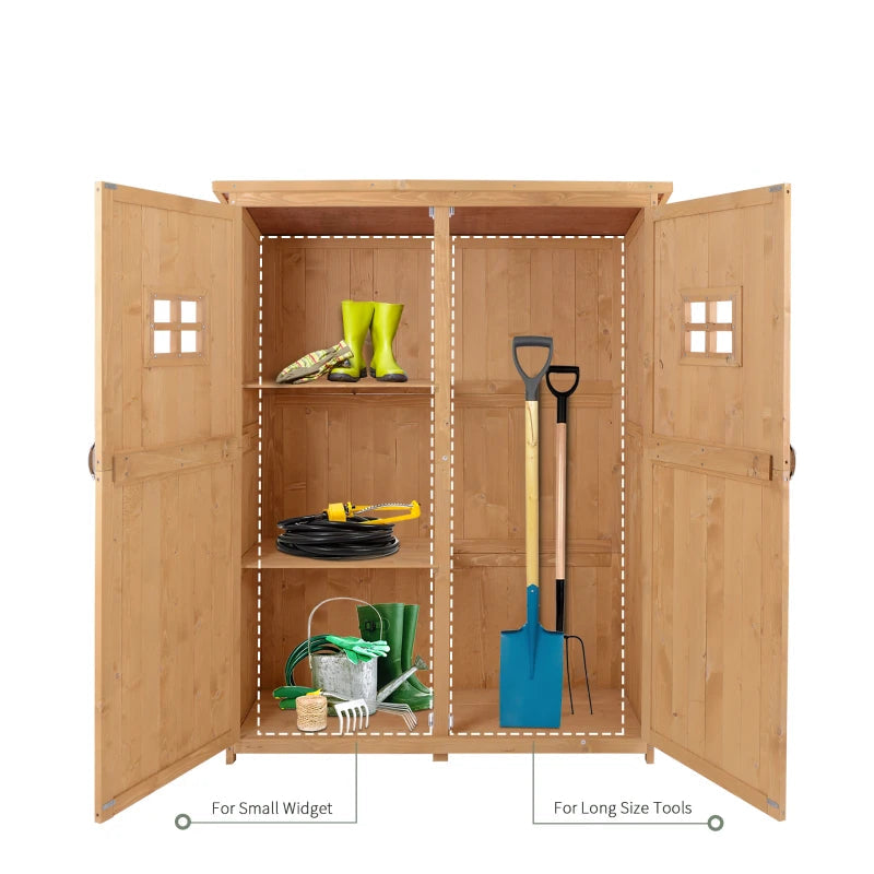Wooden Garden Shed with Windows & Double Doors, Outdoor Tool Storage, 127.5x50x164 cm