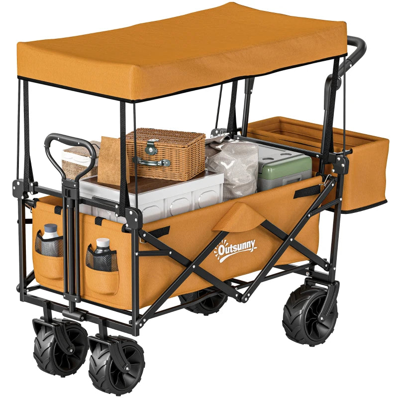 Folding Festival Trolley Cart with Removable Canopy, All-Terrain Wheels & Adjustable Handle, 120L