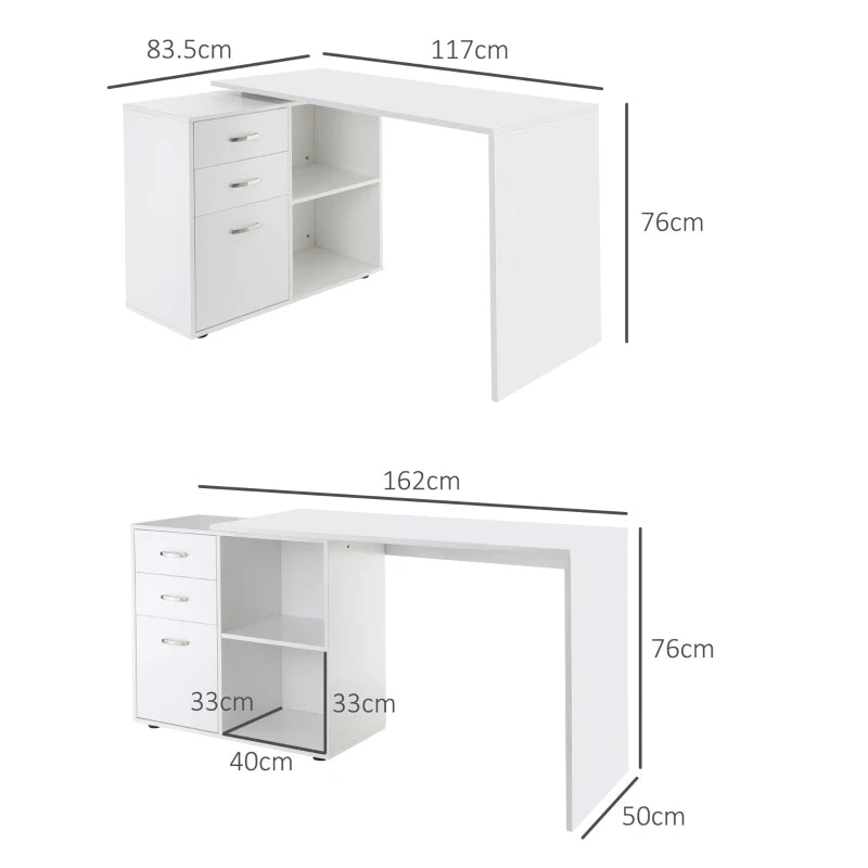 White L Shaped Computer Desk – Storage & File Cabinet
