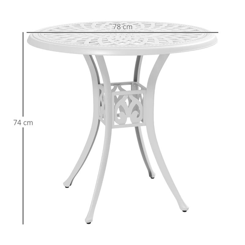 Durable 78cm Round Outdoor Table with Parasol Hole, Antique Cast Aluminium, White