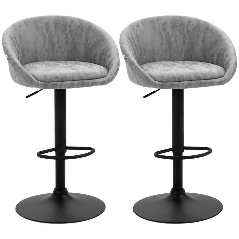 Light Grey PU Leather Bar Stools with Backrest & Footrest, Set of 2