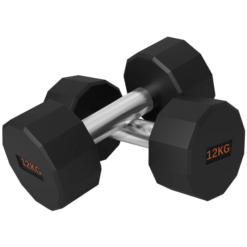Home Gym Dumbbells – 2 x 12kg with Non-Slip Handle
