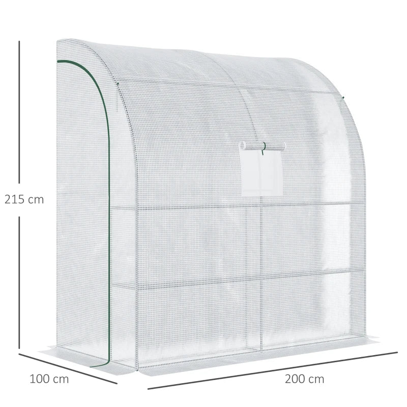 Walk-In Lean-to Wall Greenhouse with 4 Shelves & Windows – 200x100x215cm, White