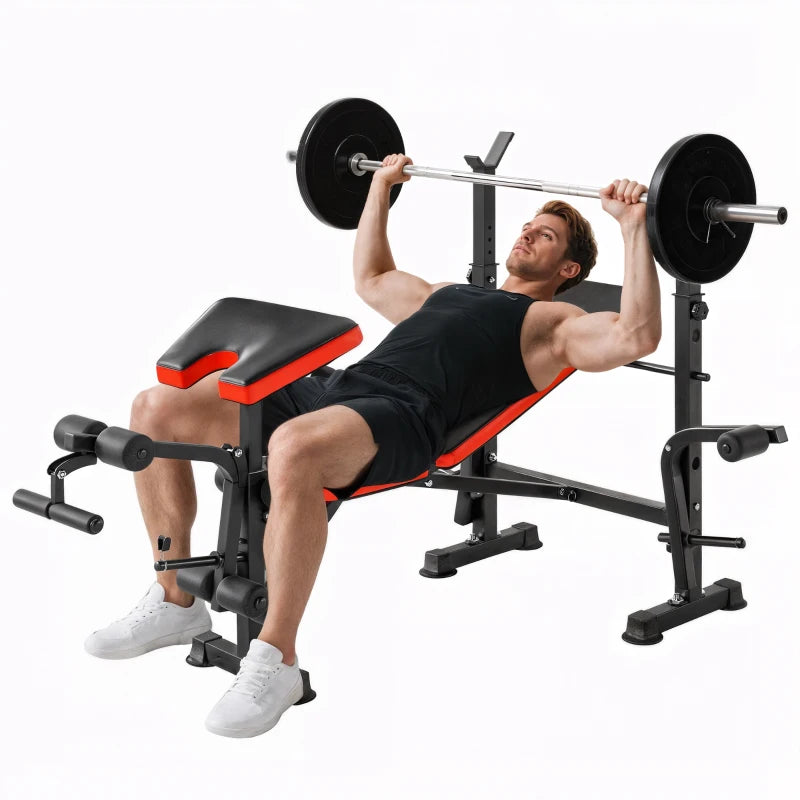 Home Gym Bench with Leg Extension & Barbell Rack