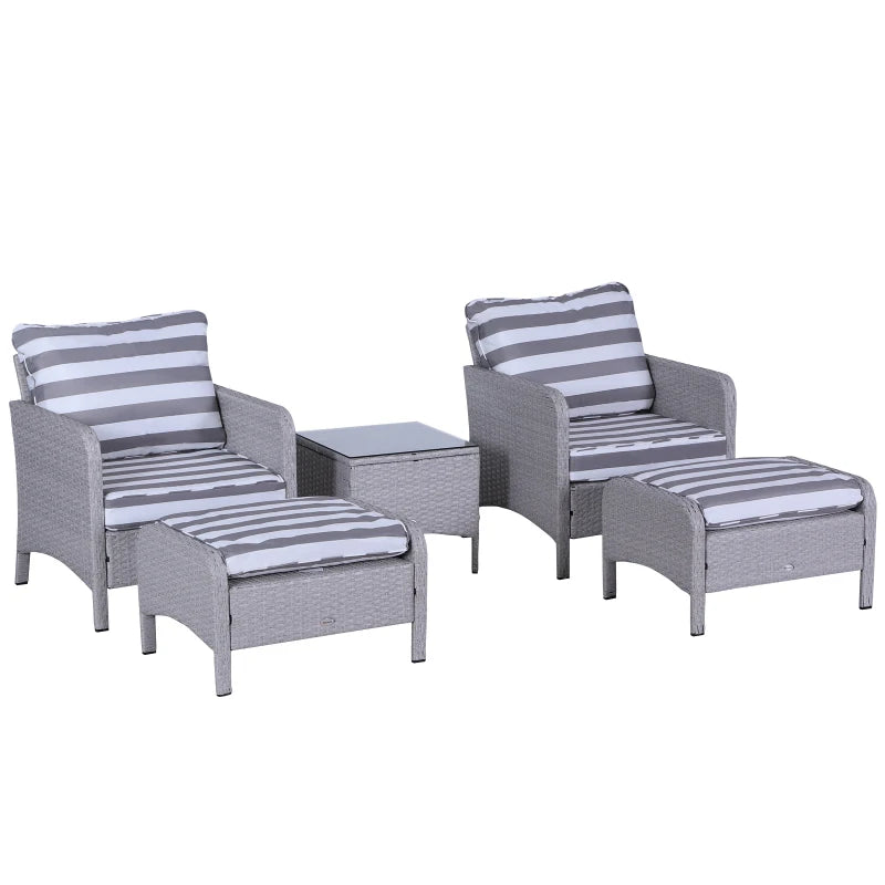 5-Piece Rattan Garden Furniture Set with Cushions & Table Grey and White Outdoor Set