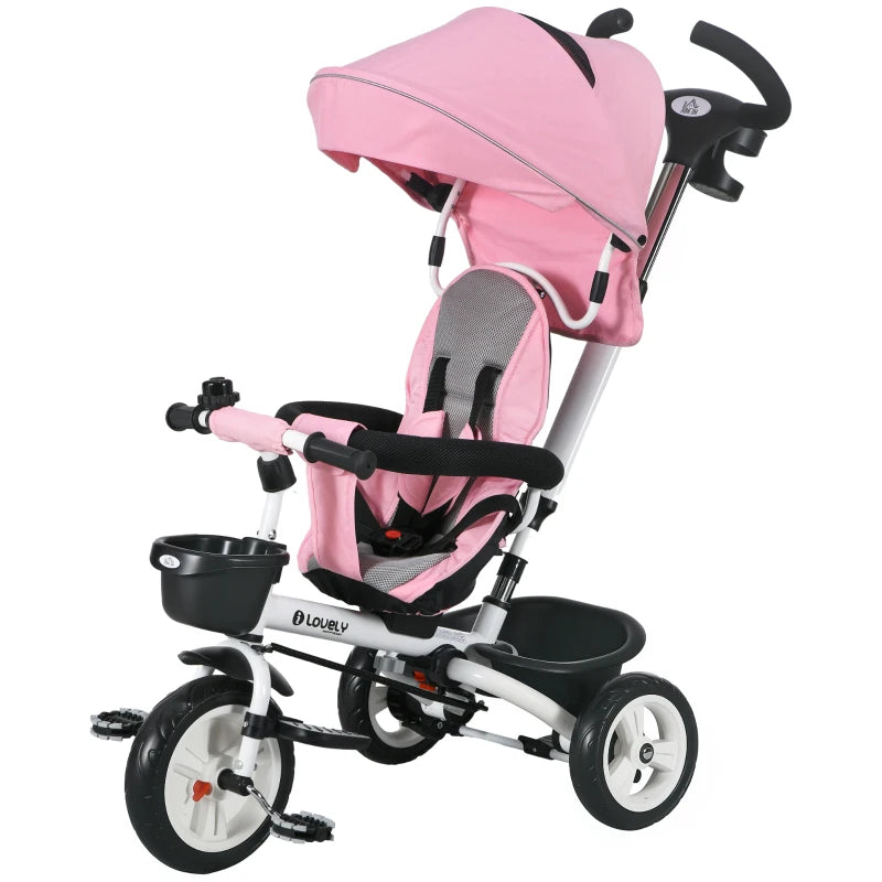 Baby Push Tricycle 6-in-1 with Metal Frame and Parent Handle for Toddlers 1-5 Years