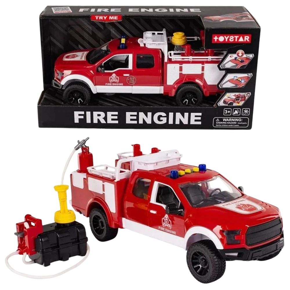 Fire Truck Pick-Up with Tank and Pump Toy Fire Engine Vehicle for Imaginative Rescue Play