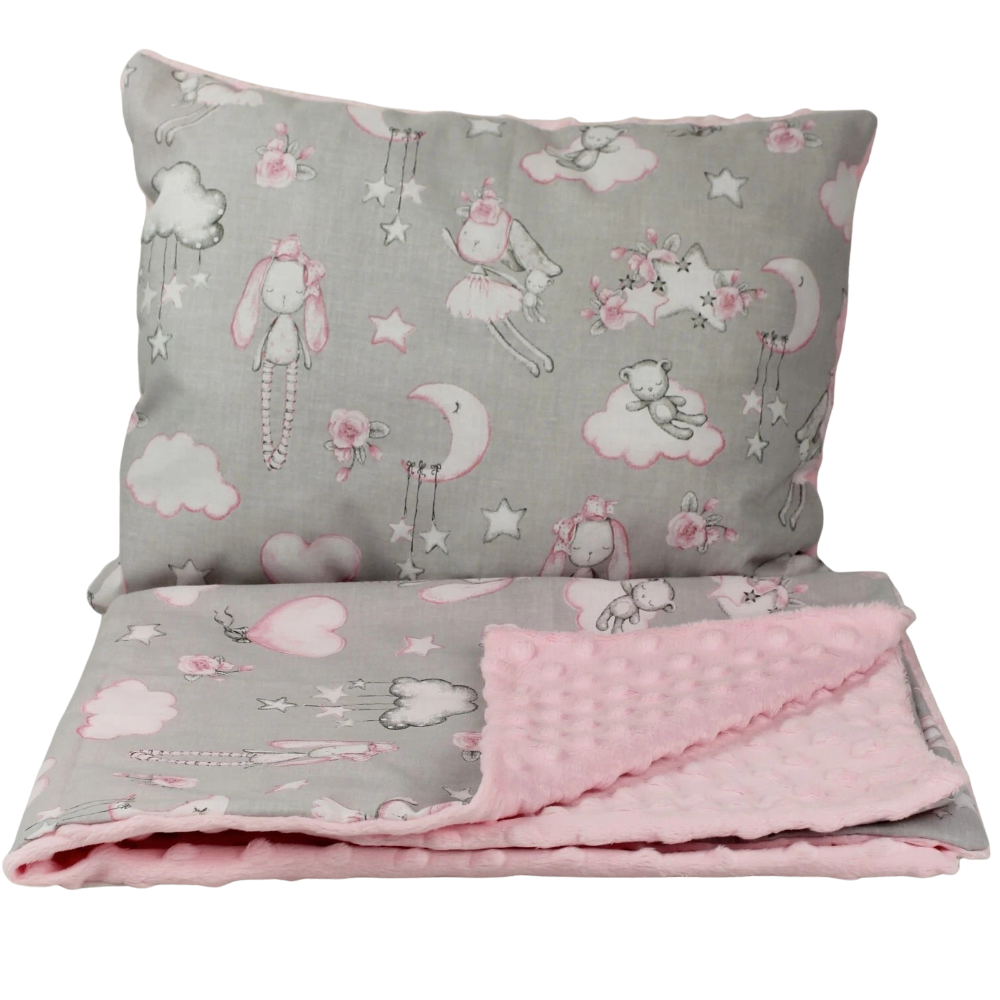 Pink Ballerina Baby Blanket and Pillow Set Cotton Minky Pram Crib Bedding 2 Piece Set