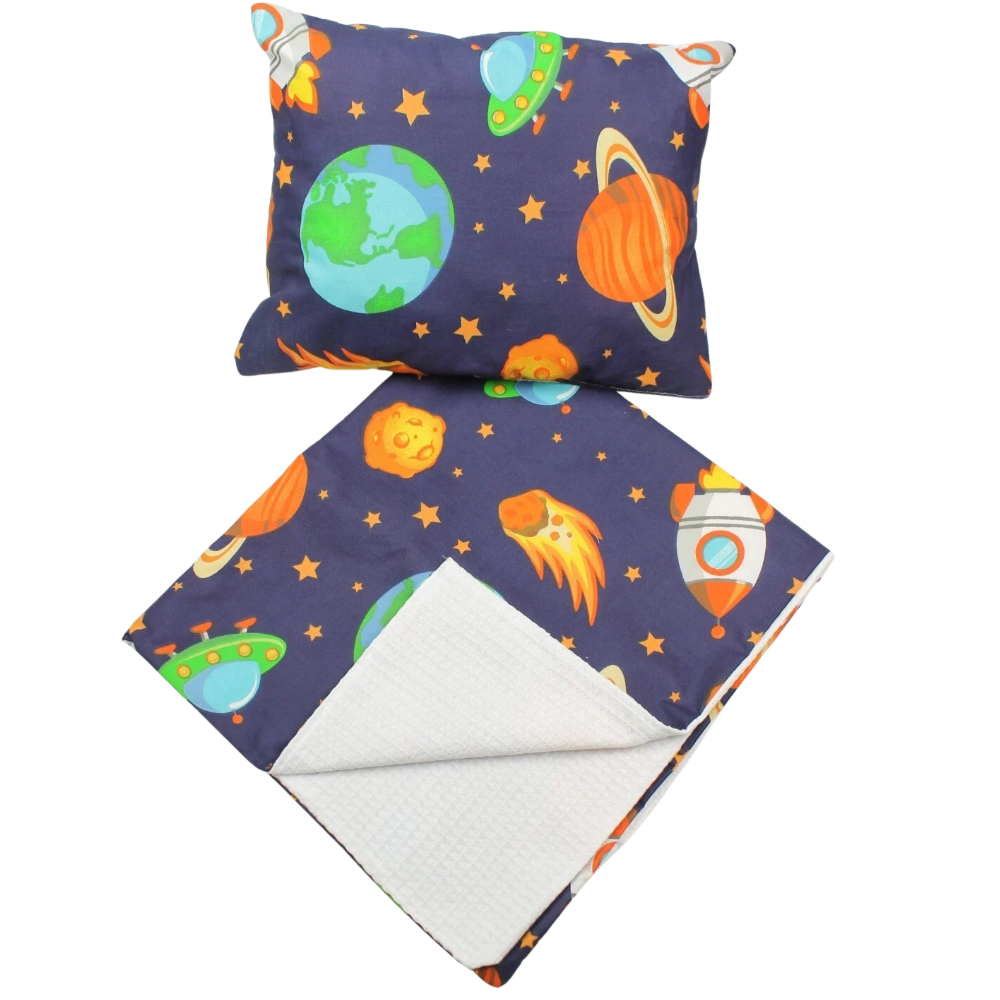 Galaxy Night Baby Blanket and Pillow Set Waffle Cotton 2 Piece Pram Crib Bedding Set