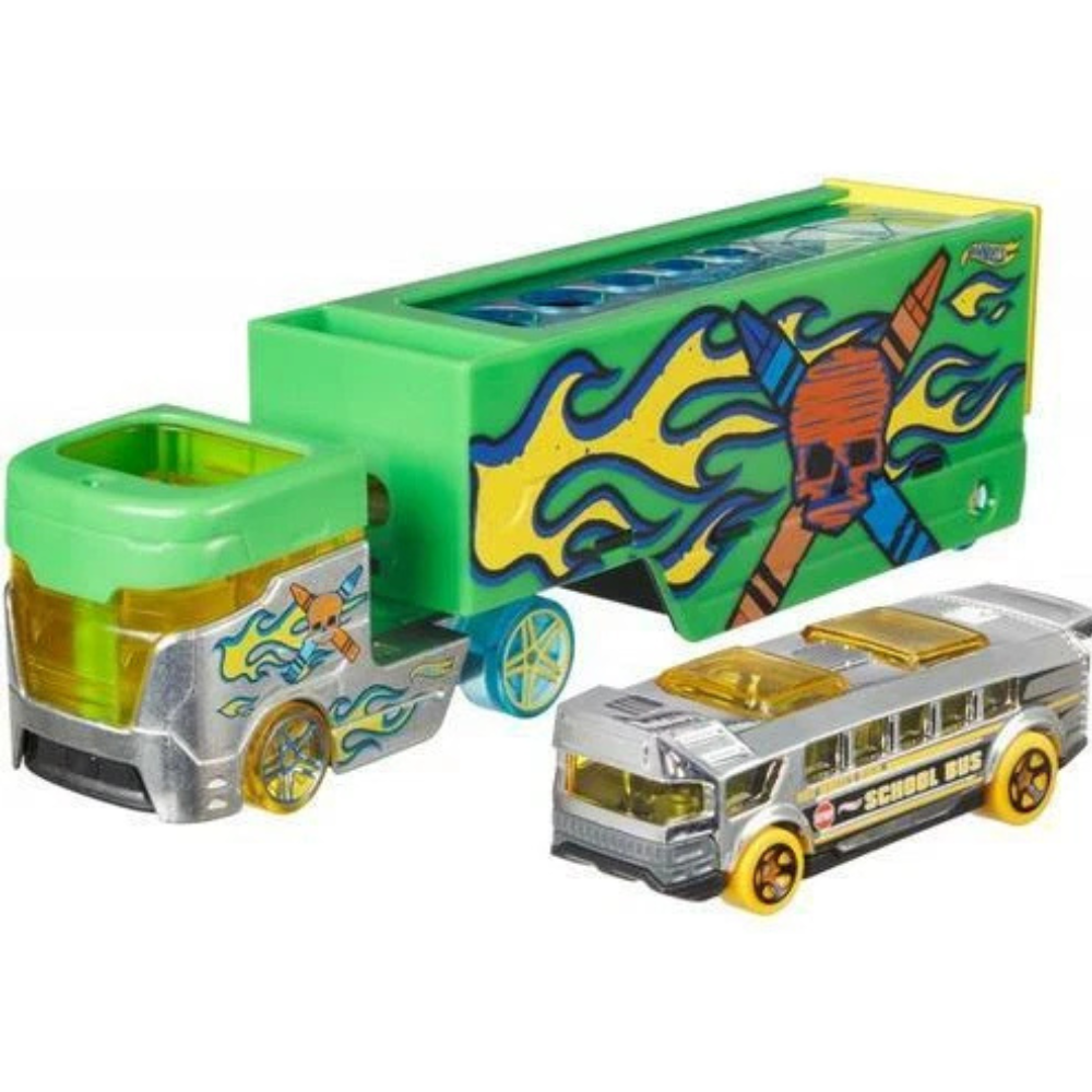 Hot Wheels Super Rigs Pencil Pusher Truck with Sports Car Kids Toy Vehicle Set DXB41 New Fun