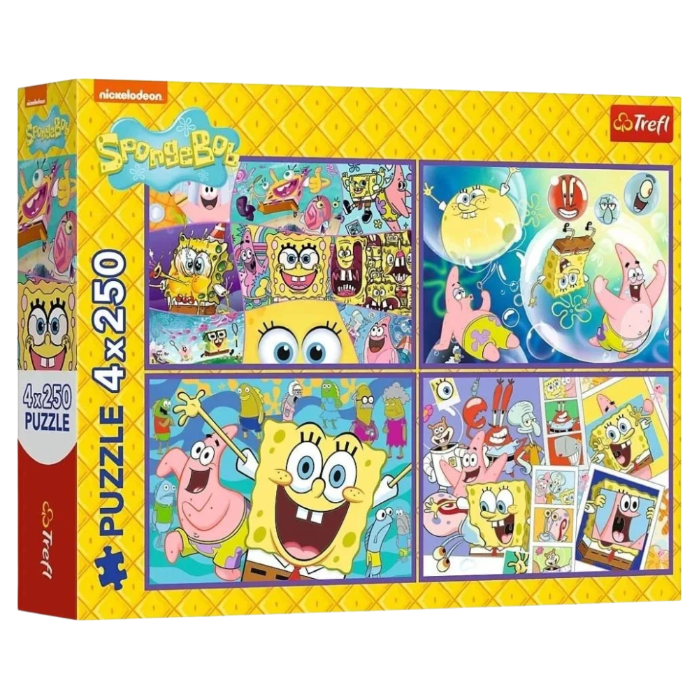 Trefl SpongeBob Crazy World 4 x 250 Piece Jigsaw Puzzles Set for Kids Family Fun and Entertainment