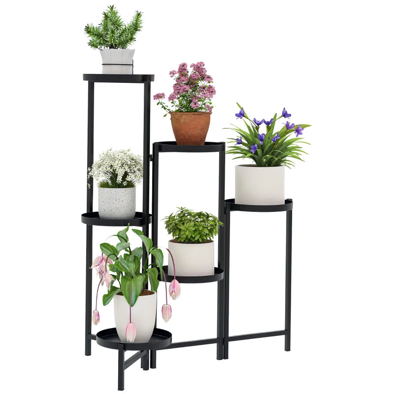 Multi-Plant Foldable Stand for Living Room & Outdoor Spaces – 3-Tier Metal Design