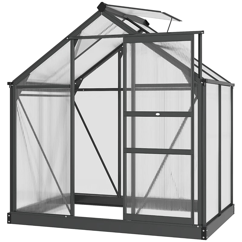 Large 6x4ft Garden Greenhouse with Clear Polycarbonate Panels, Sliding Door & Base Frame Grey