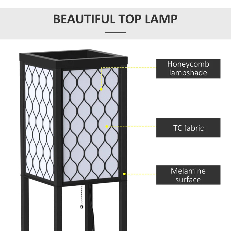4-Shelf Floor Lamp, 160cm Standing Light – Black/White Wood Design