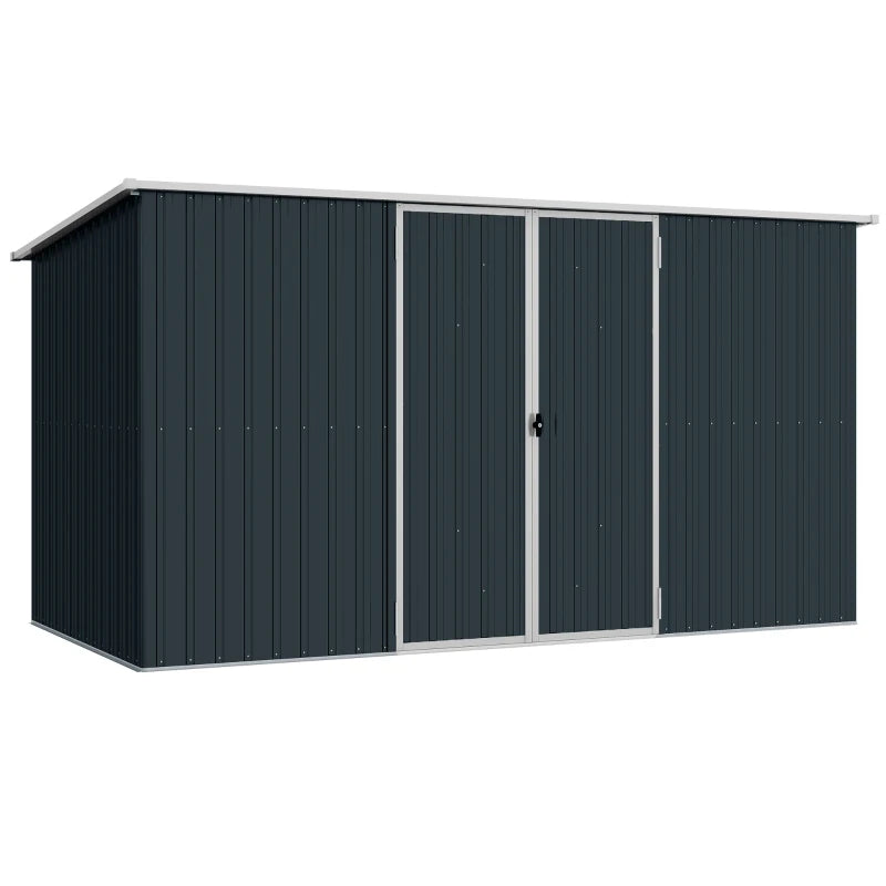 Large 11x5.6ft Metal Garden Storage Shed, Lockable Outdoor Tool Shed in Grey Steel