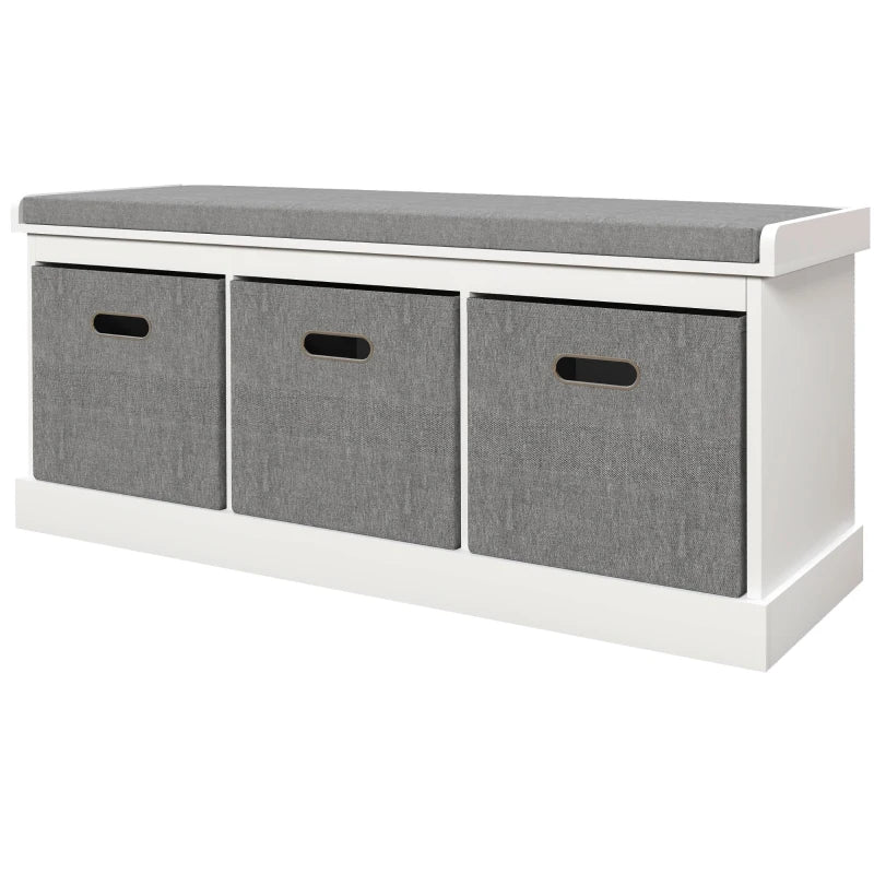 White Shoe Bench with Padded Top & Three Storage Drawers