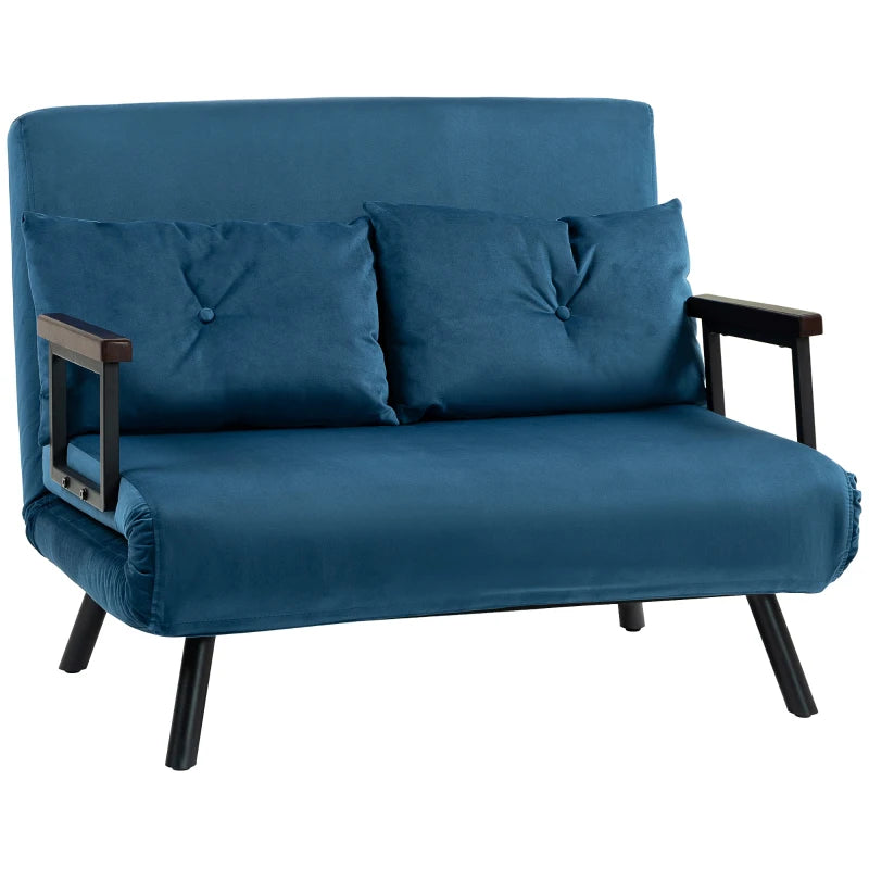 Double Sofa Bed 4-in-1 Velvet Feel, Blue, Includes Pillows