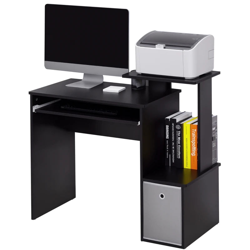 Home Office Desk – Sliding Keyboard Tray & Storage Shelf (Black)