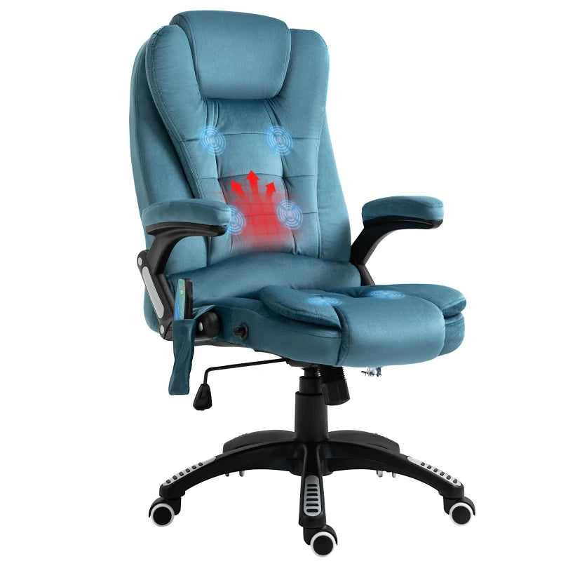 Blue Heated Massage Office Chair – Velvet Fabric, Recliner & Swivel