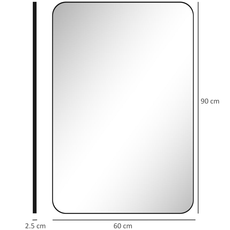 Modern Curved Bathroom Mirror, Black Frame, 90x60cm