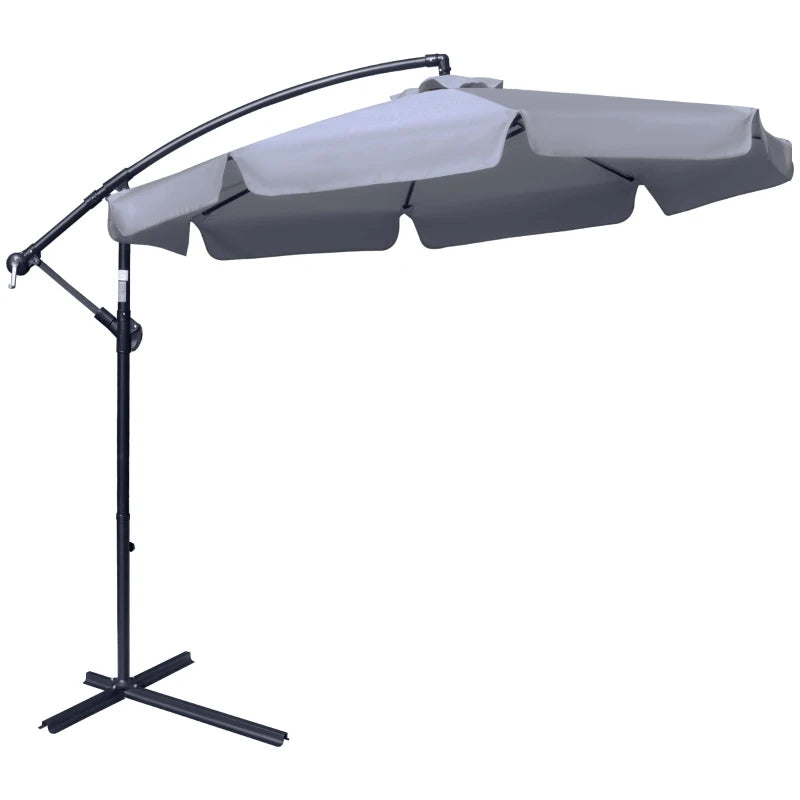 Outdoor Dark Grey Banana Parasol with Sturdy Cross Base and Convenient Crank – 2.7m