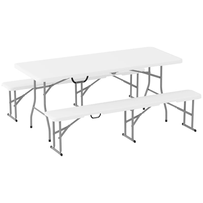 White 3-Piece Folding Picnic Table & Bench Set for Outdoor Use