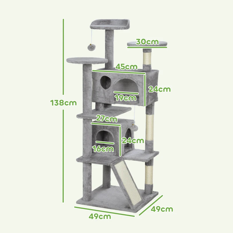 Light Grey Cat Tower with Scratching & Play Areas