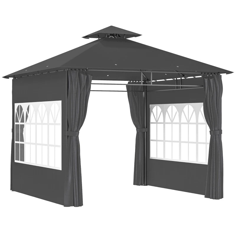 Double Roof Metal Garden Gazebo with Removable Sidewalls – Outdoor Shelter, 3 x 3m
