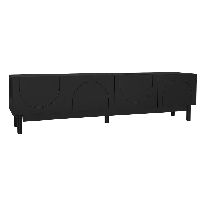 Sleek Black TV Stand with Curved Doors, Stabilising Legs & Storage Shelves