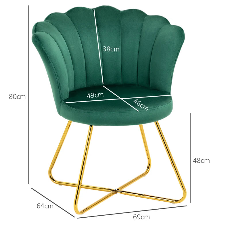 Velvet Lotus Petal Chair, Green Accent Chair for Bedroom or Living Room