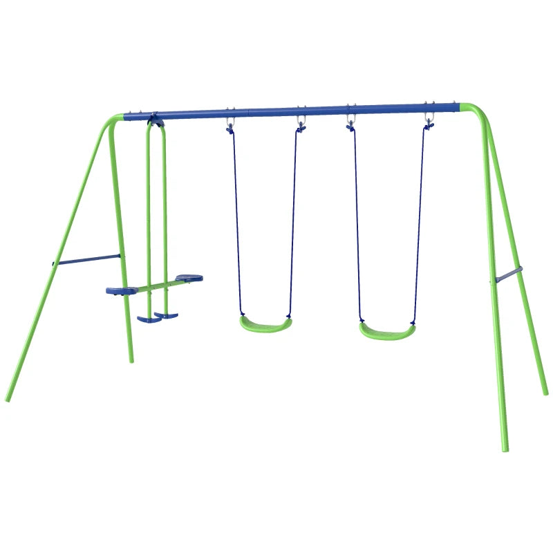 Backyard Metal Swing Set for Kids 3+ | Height Adjustable Outdoor Playset in Green