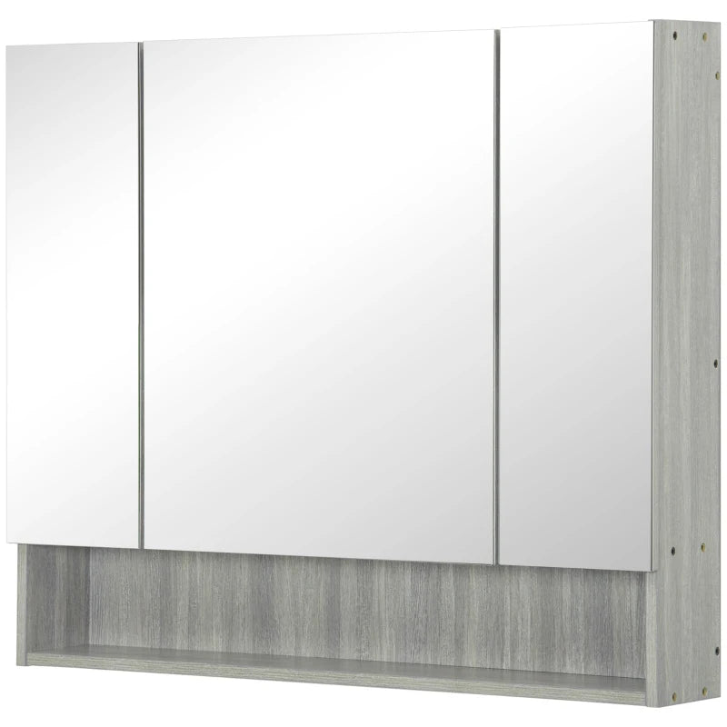 Wall Cabinet with Mirror, 3 Doors & Adjustable Shelves in Grey
