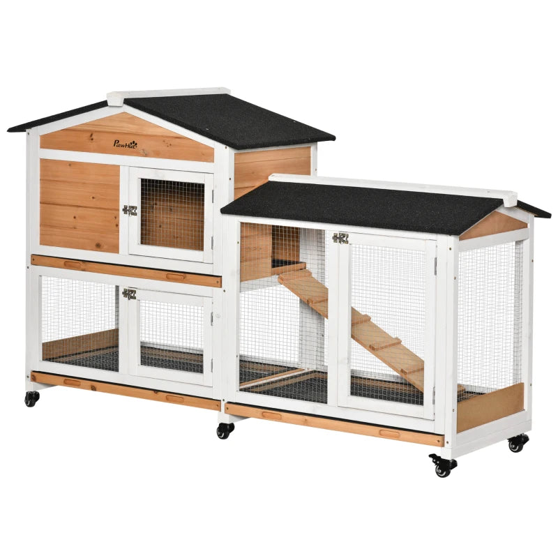 2-Tier Bunny Hutch with Run, Wheels & Plastic Tray
