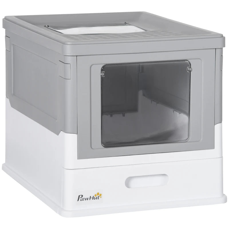 Grey Portable Cat Litter Box with Scoop & Hood