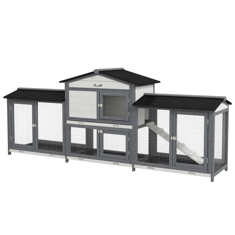 2-Tier Large Rabbit Hutch with Double Run – Light Grey