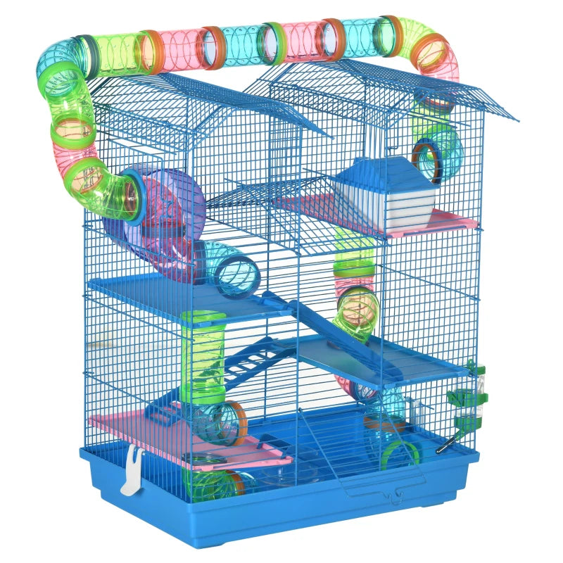 Blue Multi-Level Hamster Cage with Accessories – 5 Tiers
