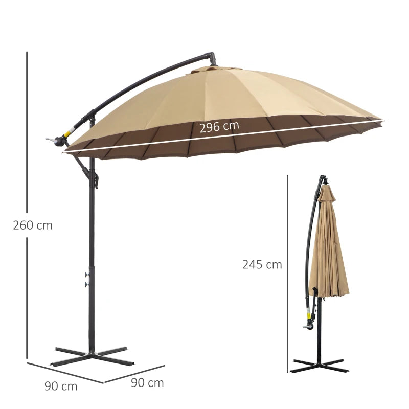Khaki 3m Cantilever Umbrella with 18 Ribs & Vents, Adjustable Angle for Patio