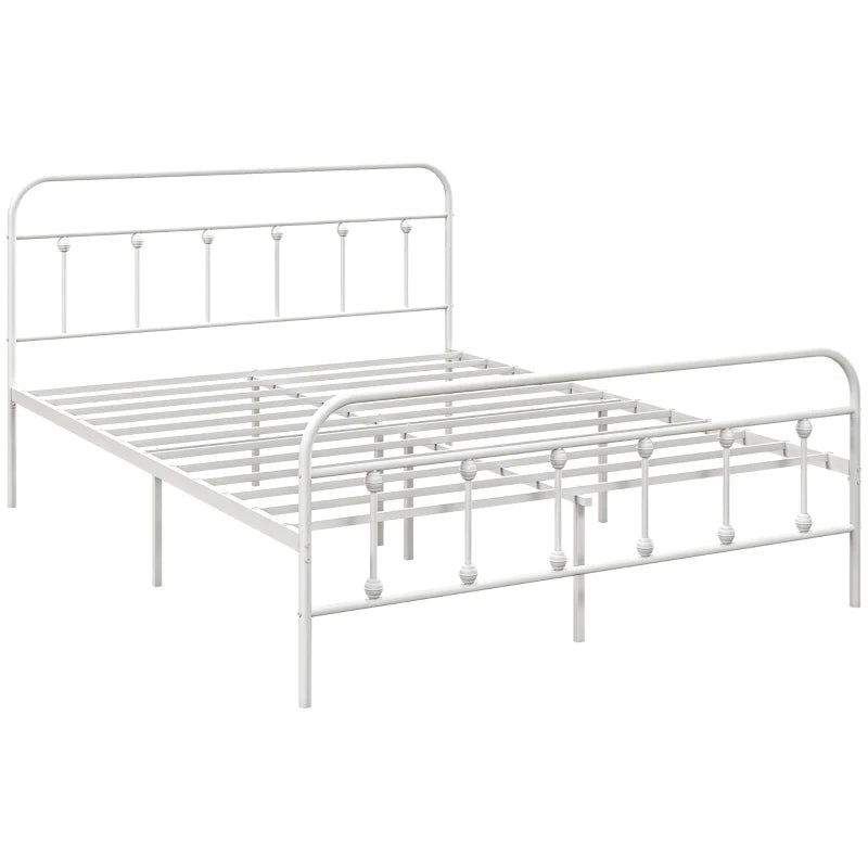 Minimalist White Metal King Size Bed Frame, Durable & Stylish