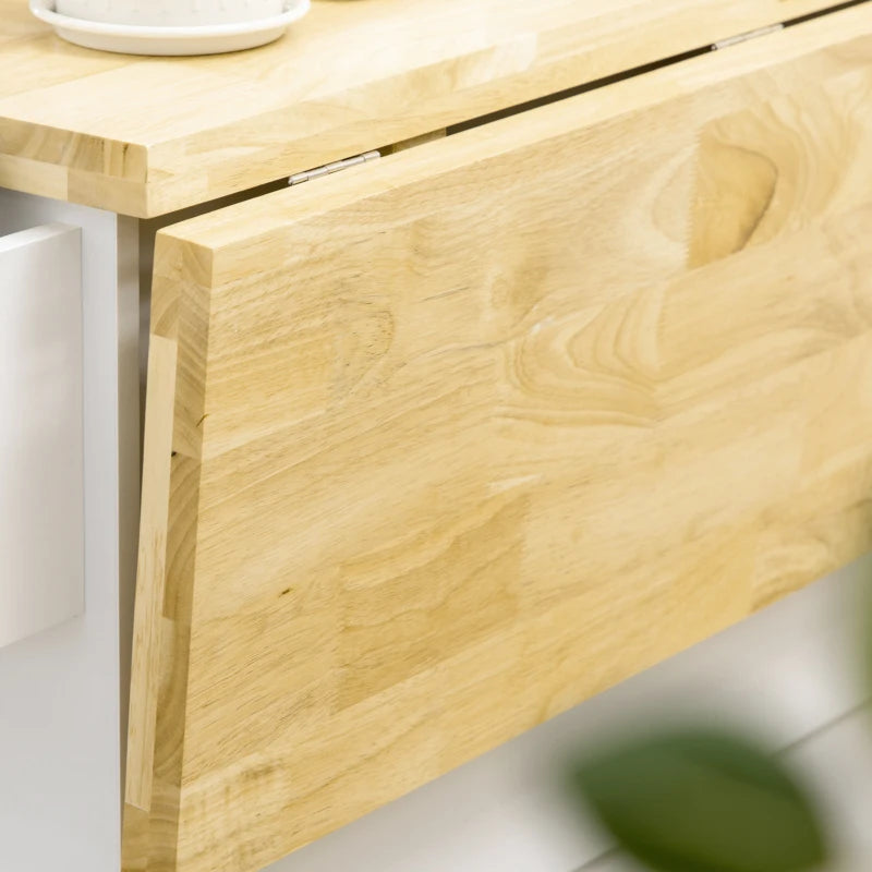 Utility Kitchen Island Cart with Drop-Leaf Top & Cabinet Storage - White