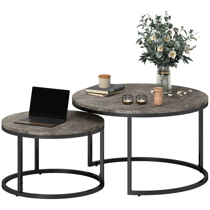 Nesting Coffee Table Set – Industrial Round Tables with Steel Frame