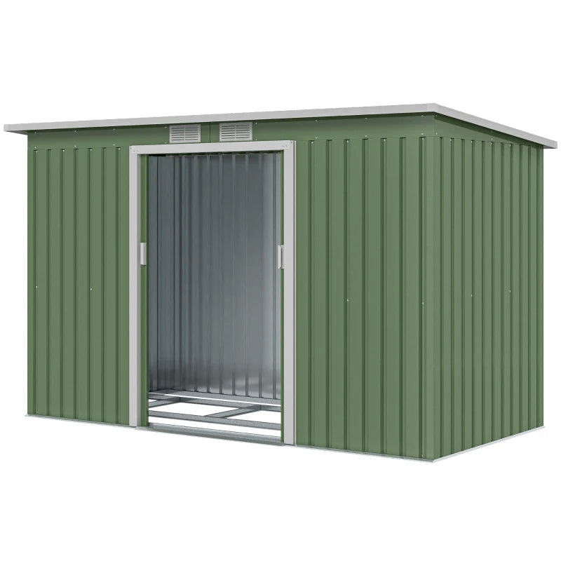 Compact 9x4ft Metal Garden Shed with Ventilation, Foundation Kit & Double Doors, Green
