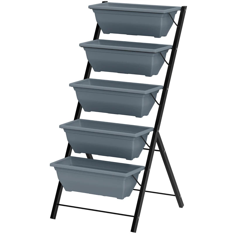 Grey 5-Tier Vertical Garden Bed with Drainage & Removable Boxes, Ideal for Indoor Outdoor Use