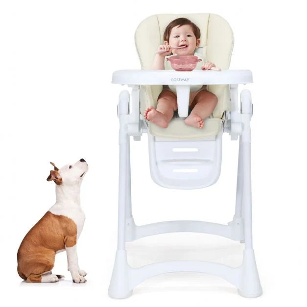 Folding Highchair for Baby and Toddler with Adjustable Height and Comfortable Seat