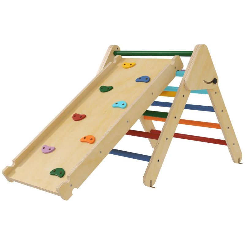 Wooden 3-in-1 Pikler Triangle Set with Ramp for Toddlers, Multicolour Design