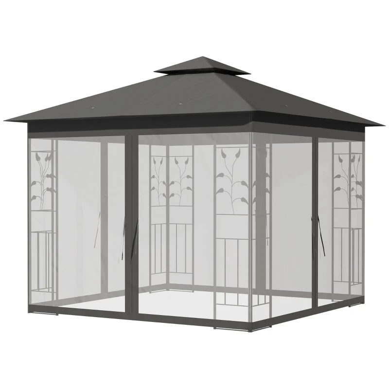 Grey Steel Frame Garden Gazebo with Double Roof Canopy, Perfect for Patio or Backyard, 3 x 3m