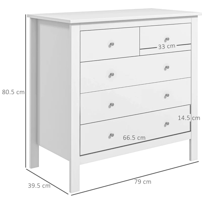 White Chest of Drawers – 5-Drawer Bedroom Storage Cabinet