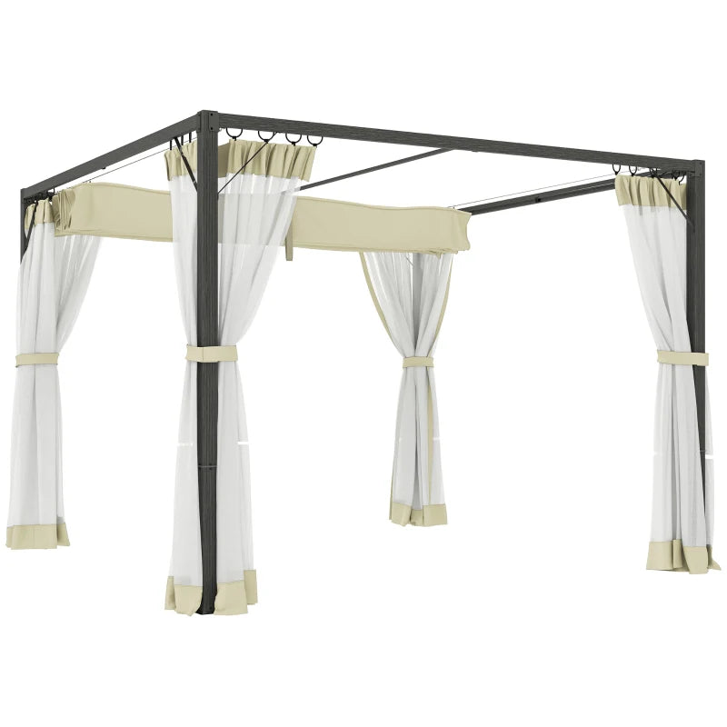 Khaki Retractable Roof Pergola with Durable Aluminum Frame for Garden Use 3x3m