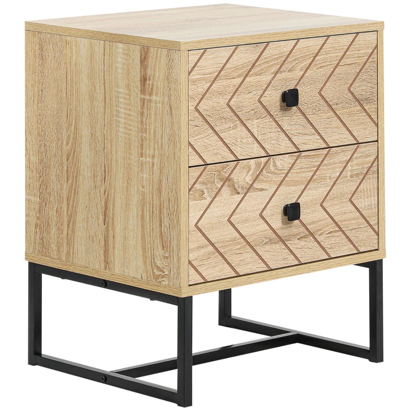 Two-Drawer Nightstand Bedside Table with Black Metal Handles