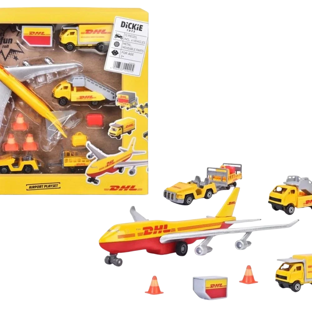 Dhl Airport Set Diecast Vehicle Model Toy with Plane 13 Accessories Licensed Gift Set for Kids 3+